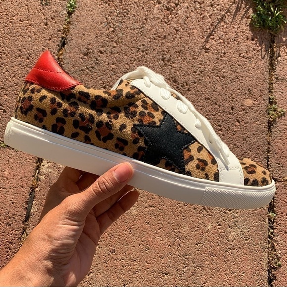 Leopard and Red Animal Print Sneakers - Picture 1 of 4